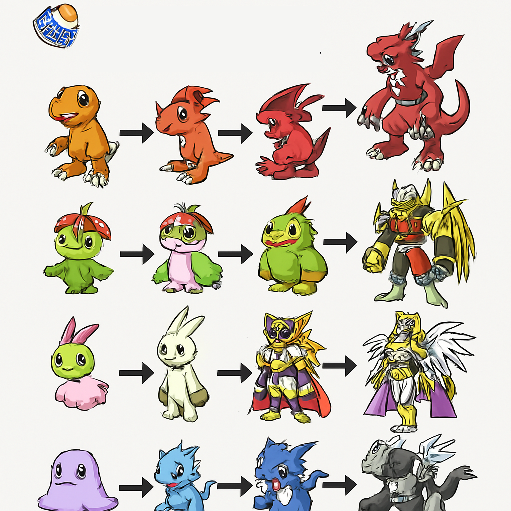 デジモンの進化ルートをイメージしたイラスト
